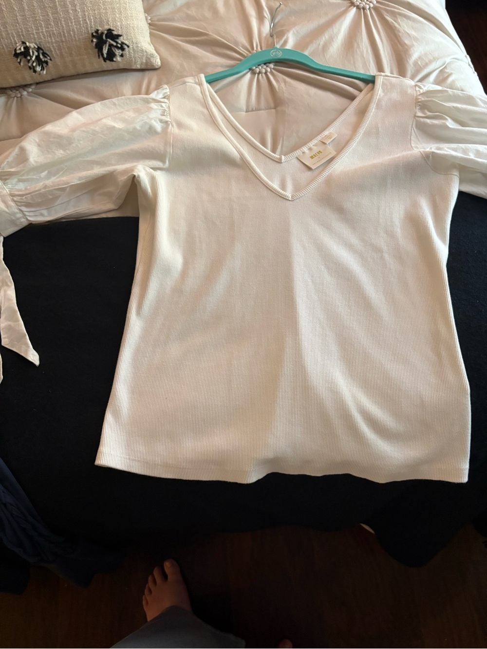 Anthropologie Maeve Cream Ribbed Scoop Neck Top